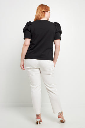 Short Puff Sleeve Knit Top Plus Size