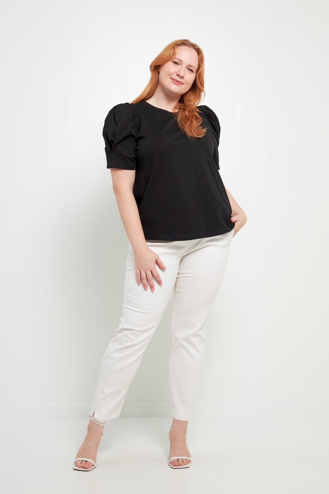 Short Puff Sleeve Knit Top Plus Size