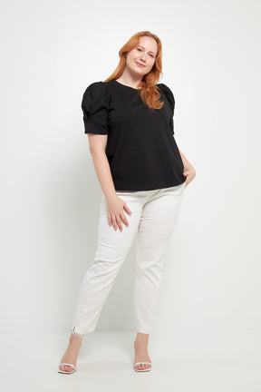 Short Puff Sleeve Knit Top Plus Size
