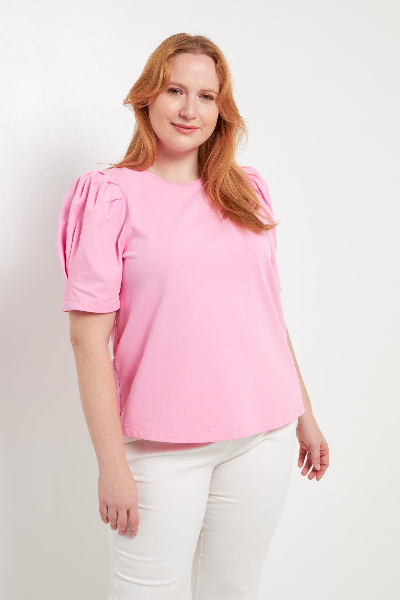 Short Puff Sleeve Knit Top Plus Size