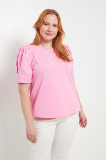 Short Puff Sleeve Knit Top Plus Size