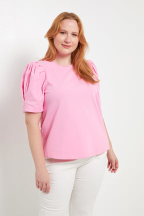 Short Puff Sleeve Knit Top Plus Size