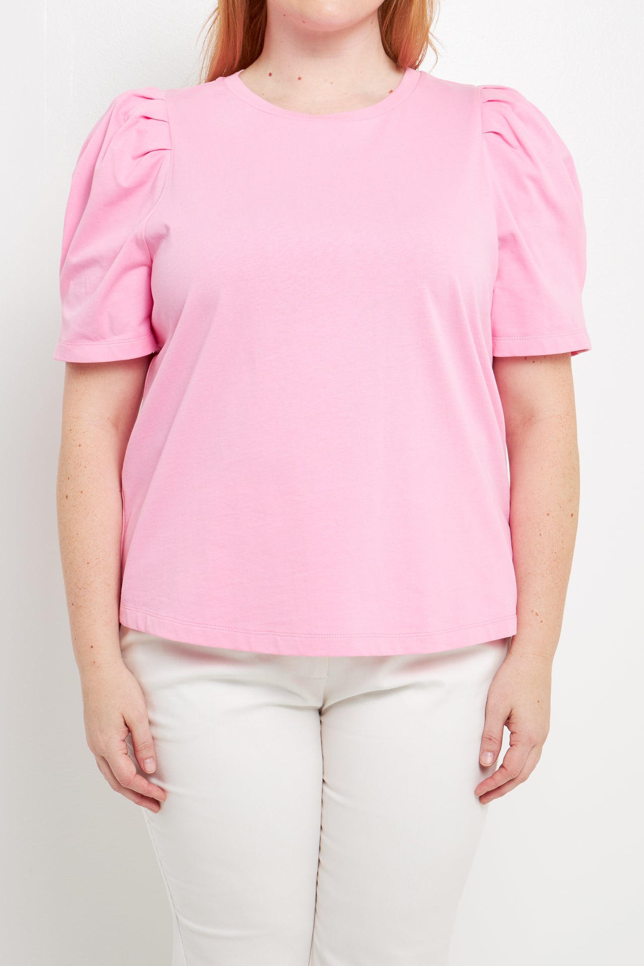 Short Puff Sleeve Knit Top Plus Size