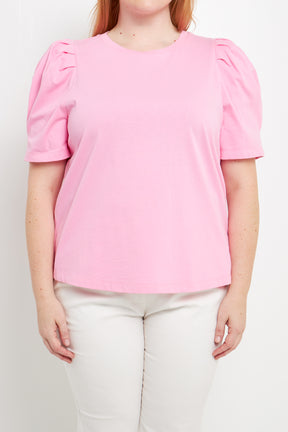 Short Puff Sleeve Knit Top Plus Size