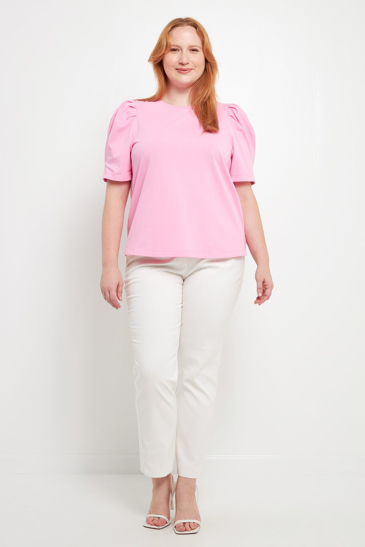Short Puff Sleeve Knit Top Plus Size