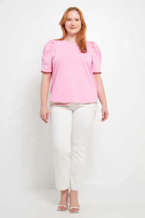 Short Puff Sleeve Knit Top Plus Size