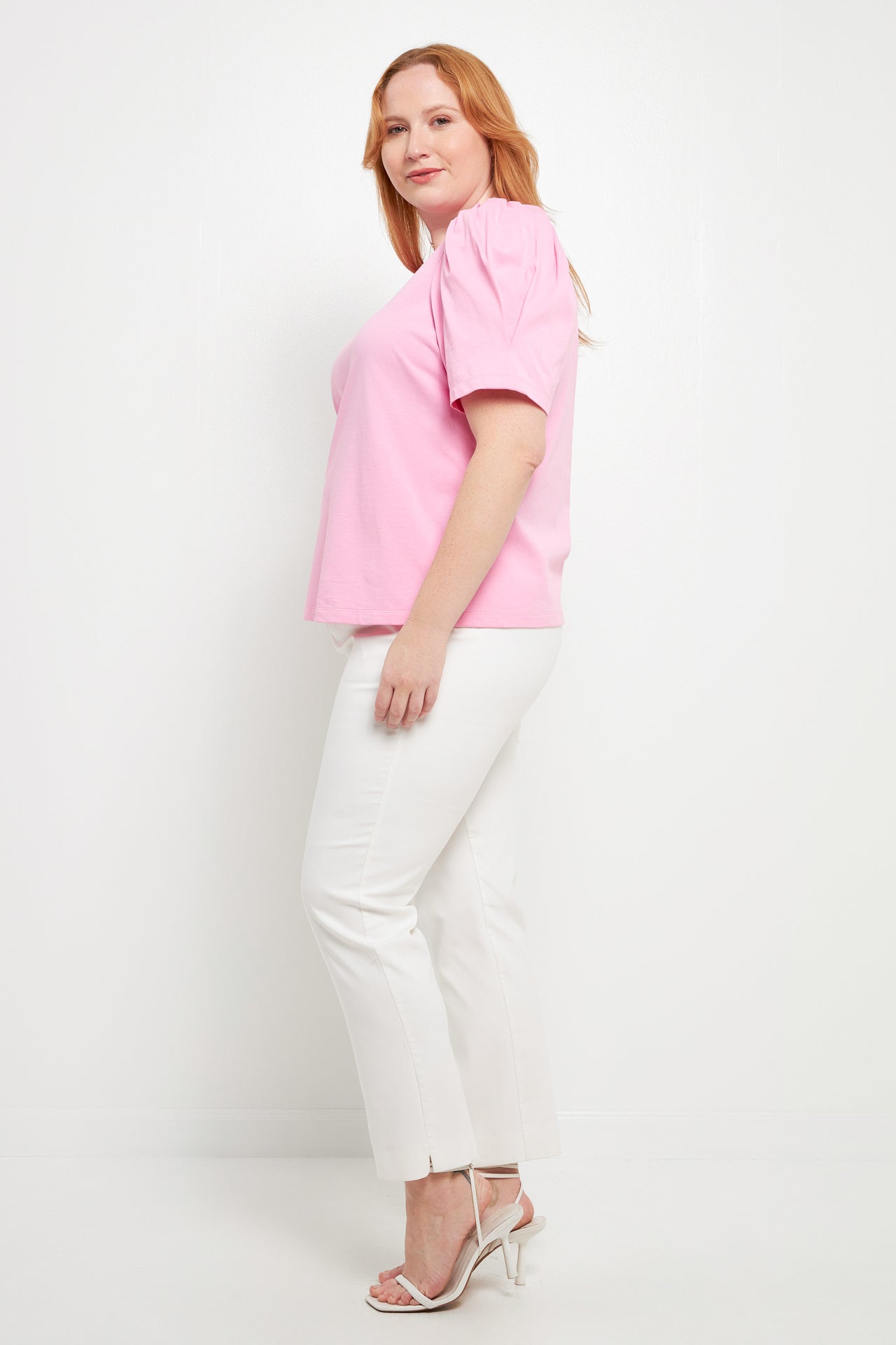 Short Puff Sleeve Knit Top Plus Size
