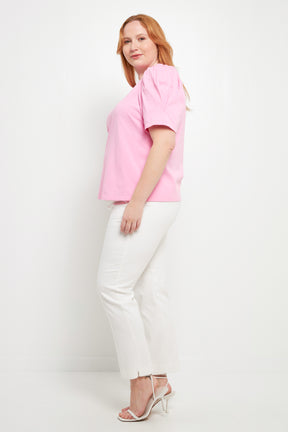 Short Puff Sleeve Knit Top Plus Size
