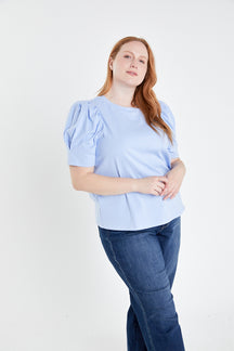 Short Puff Sleeve Knit Top Plus Size