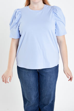 Short Puff Sleeve Knit Top Plus Size