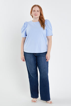Short Puff Sleeve Knit Top Plus Size