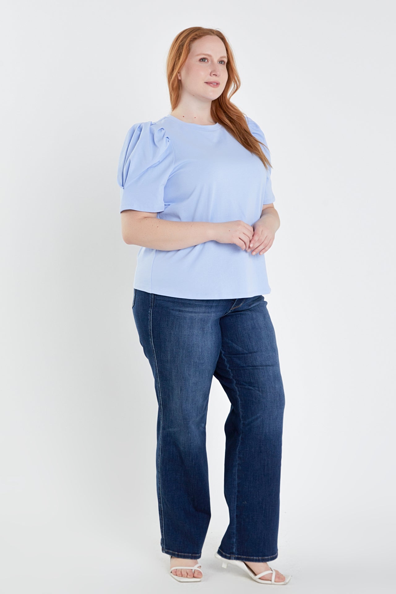 Short Puff Sleeve Knit Top Plus Size