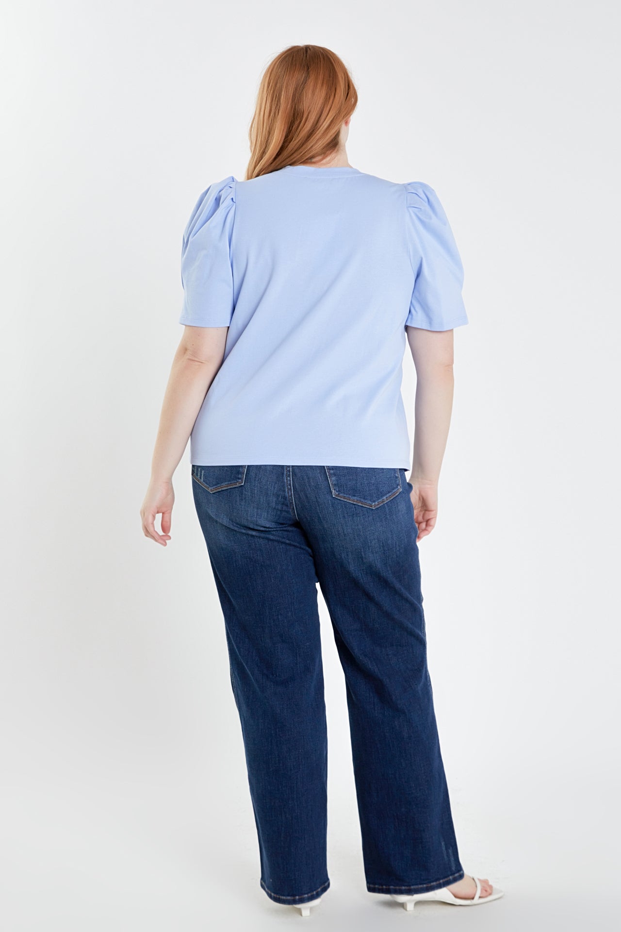 Short Puff Sleeve Knit Top Plus Size