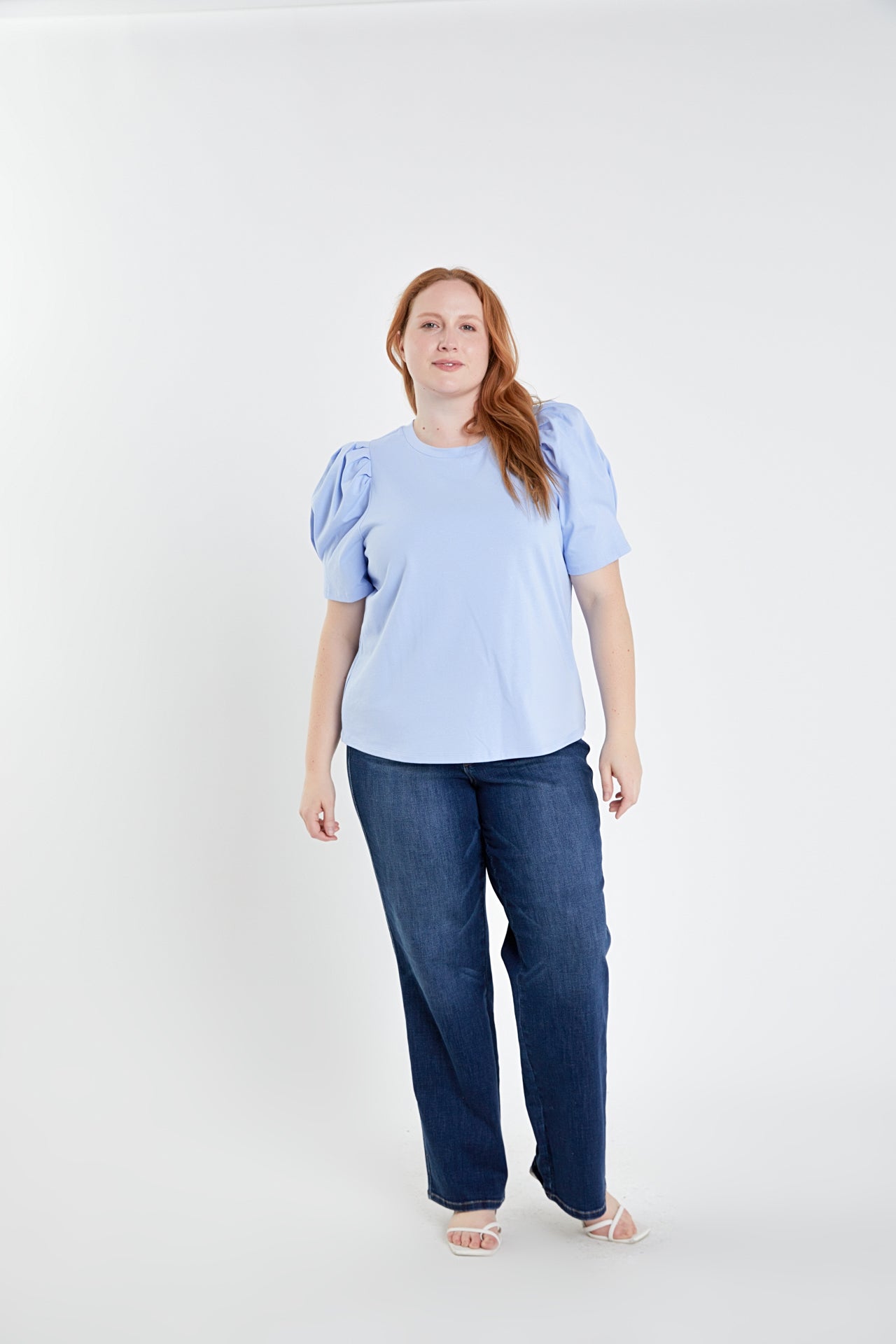 Short Puff Sleeve Knit Top Plus Size