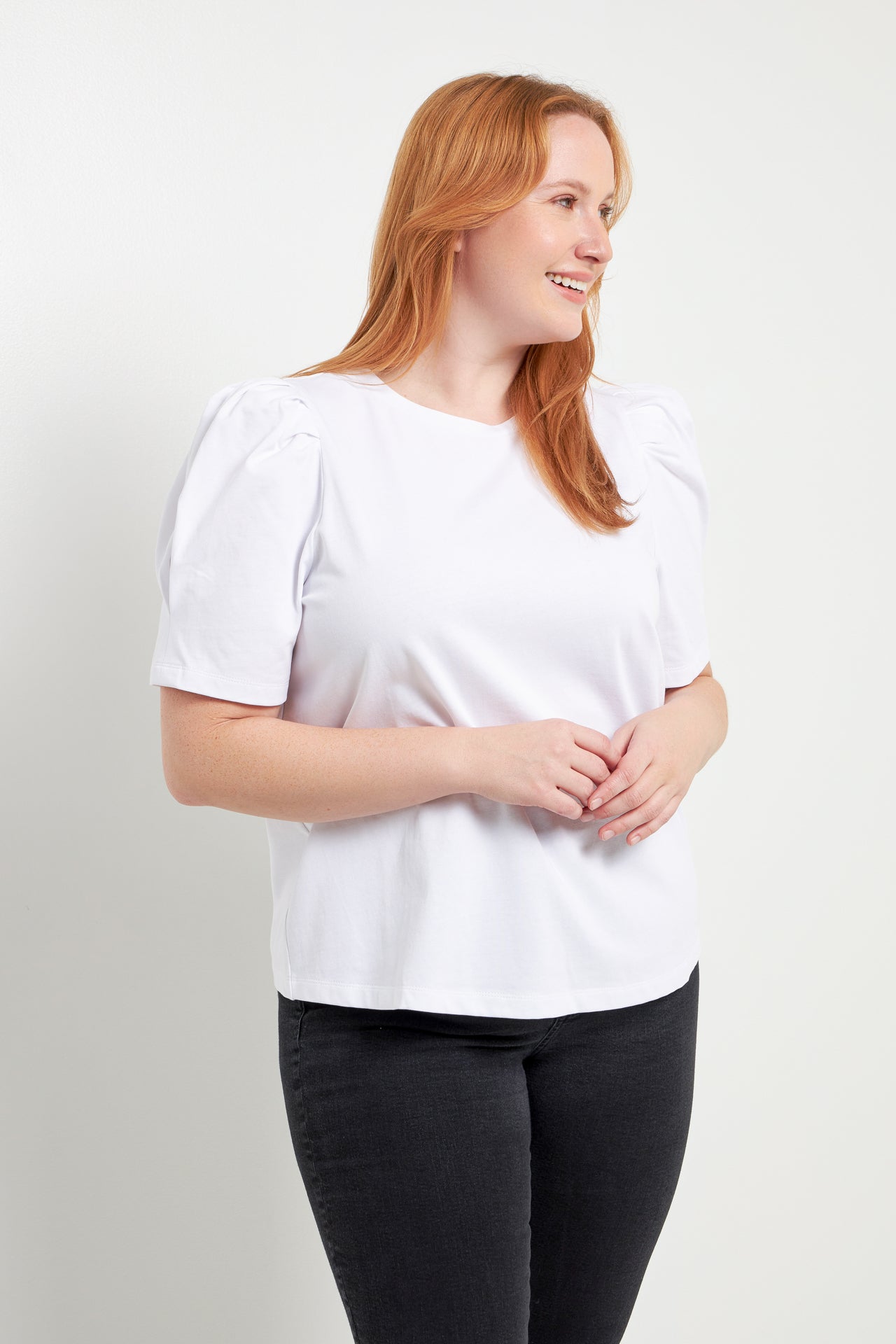 ENGLISH FACTORY - English Factory - Plus Size Short Puff Sleeve Knit Top - TOPS available at Objectrare