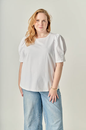 ENGLISH FACTORY - Plus Size Short Puff Sleeve Knit Top - TOPS available at Objectrare