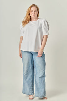 Plus Size Short Puff Sleeve Knit Top