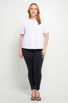 English Factory - Plus Size Short Puff Sleeve Knit Top