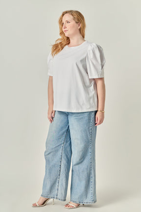 ENGLISH FACTORY - Plus Size Short Puff Sleeve Knit Top - TOPS available at Objectrare