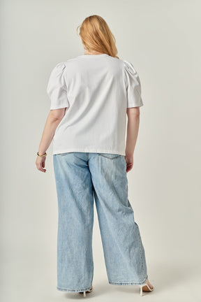 ENGLISH FACTORY - Plus Size Short Puff Sleeve Knit Top - TOPS available at Objectrare