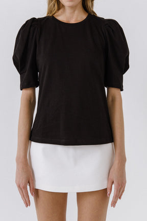 ENGLISH FACTORY - English Factory - Pleated Puff Sleeve T-Shirt - TOPS available at Objectrare