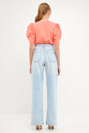 Pleated Puff Sleeve T-Shirt