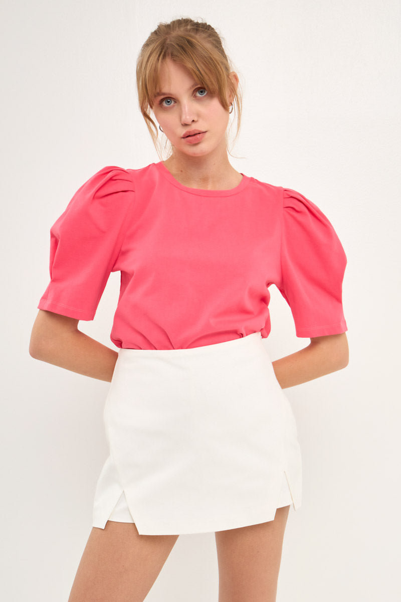 Pleated Puff Sleeve T-Shirt