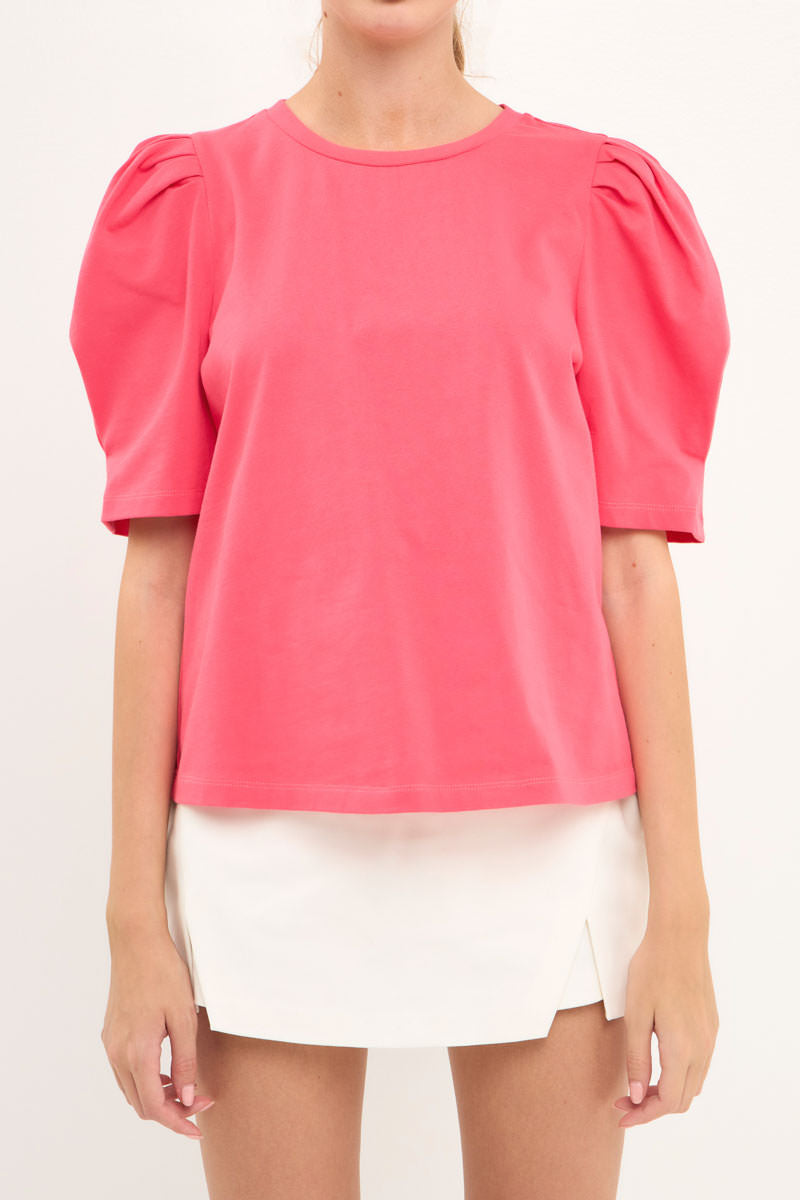 Pleated Puff Sleeve T-Shirt