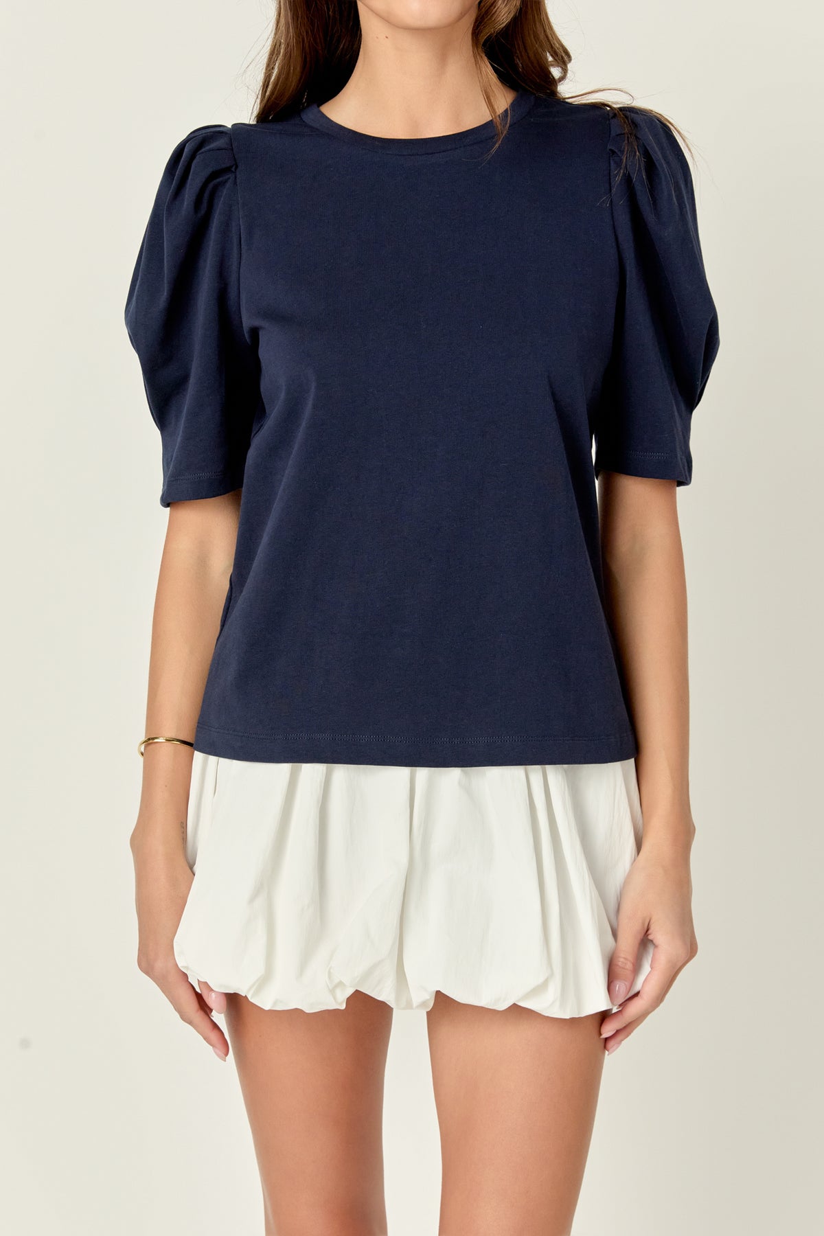 ENGLISH FACTORY - English Factory - Pleated Puff Sleeve T-Shirt - TOPS available at Objectrare