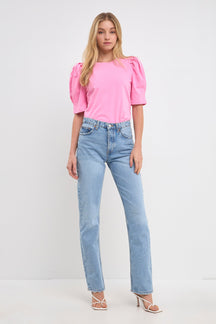 Pleated Puff Sleeve T-Shirt