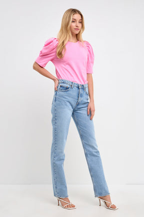 Pleated Puff Sleeve T-Shirt