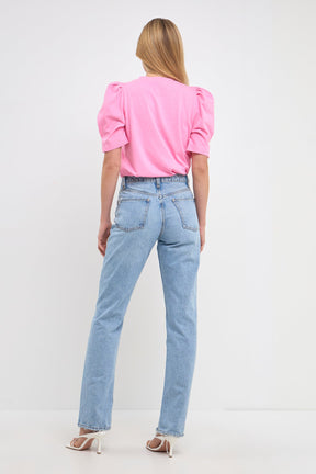 Pleated Puff Sleeve T-Shirt