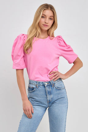 Pleated Puff Sleeve T-Shirt