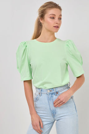 Pleated Puff Sleeve T-Shirt