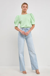 Pleated Puff Sleeve T-Shirt