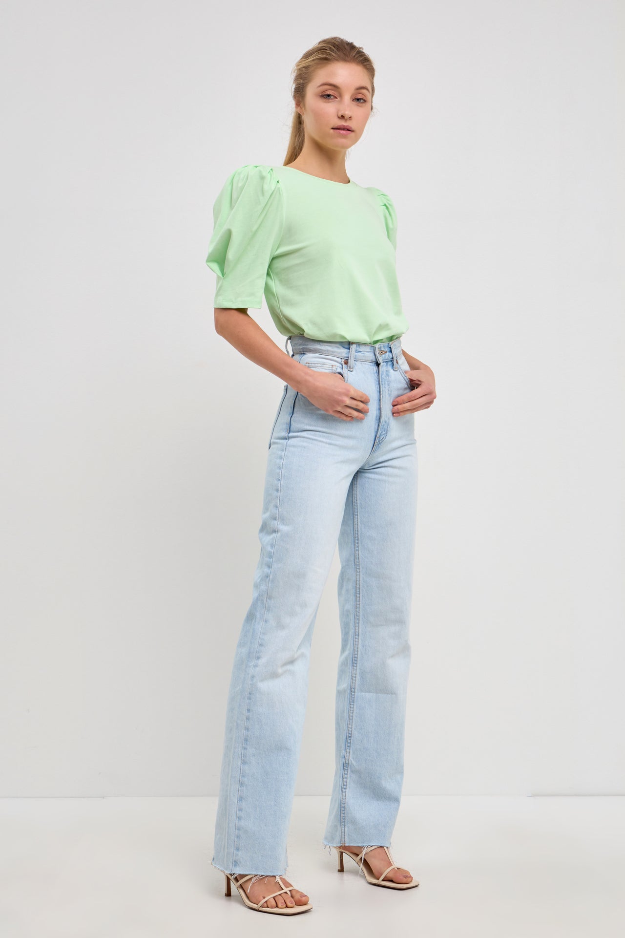 Pleated Puff Sleeve T-Shirt
