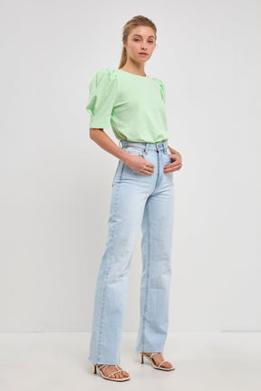 Pleated Puff Sleeve T-Shirt