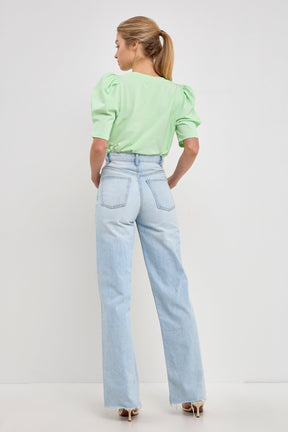 Pleated Puff Sleeve T-Shirt