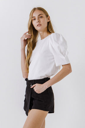 ENGLISH FACTORY - English Factory - Pleated Puff Sleeve T-Shirt - TOPS available at Objectrare