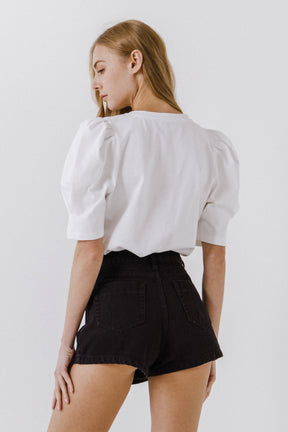 ENGLISH FACTORY - Puff Sleeve T-Shirt - TOPS available at Objectrare
