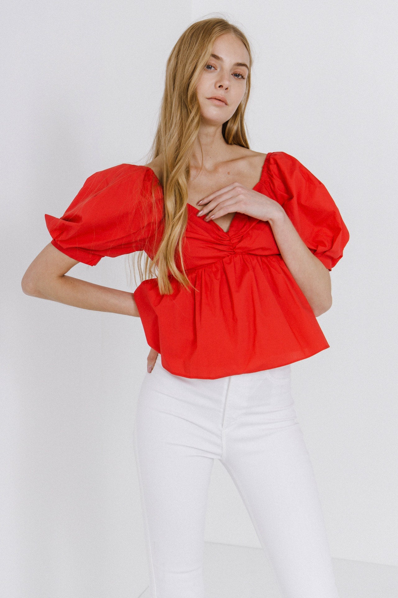 ENGLISH FACTORY - English Factory - Women Woven Short Puff Sleeve Blouse - SHIRTS & BLOUSES available at Objectrare