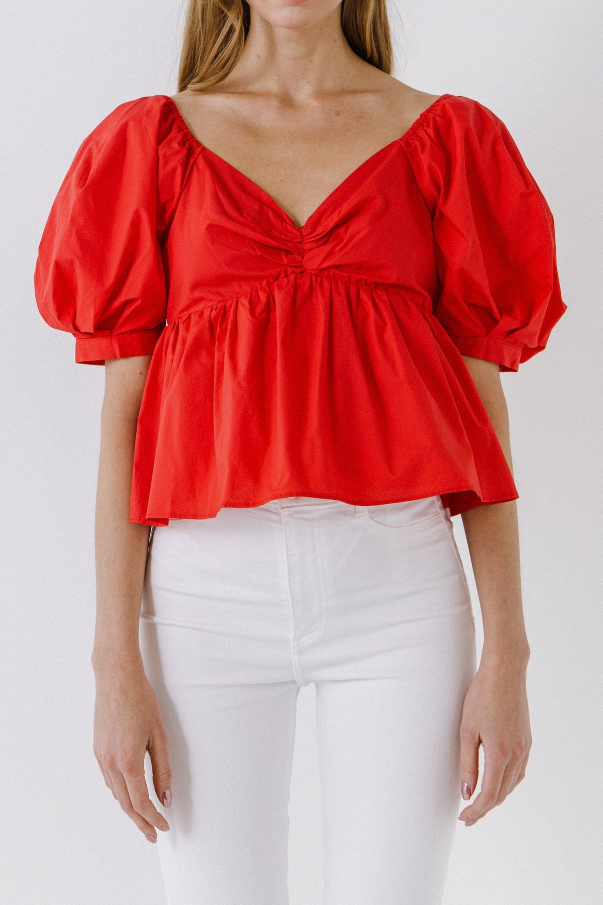 ENGLISH FACTORY - English Factory - Women Woven Short Puff Sleeve Blouse - SHIRTS & BLOUSES available at Objectrare