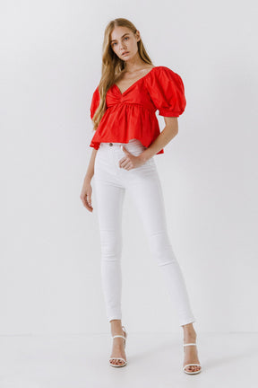 ENGLISH FACTORY - English Factory - Women Woven Short Puff Sleeve Blouse - TOPS available at Objectrare