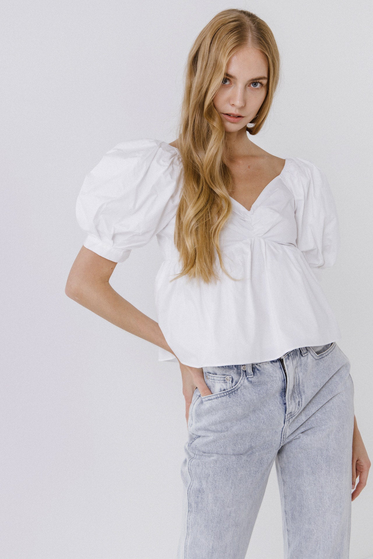 ENGLISH FACTORY - English Factory - Women Woven Short Puff Sleeve Blouse - SHIRTS & BLOUSES available at Objectrare