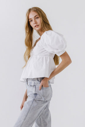 ENGLISH FACTORY - Women Woven Short Puff Sleeve Blouse - TOPS available at Objectrare