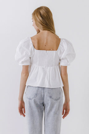 ENGLISH FACTORY - Women Woven Short Puff Sleeve Blouse - TOPS available at Objectrare