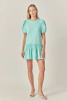 ENGLISH FACTORY - Puff Sleeve Peplum Mini Dress - DRESSES available at Objectrare
