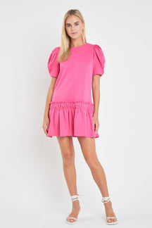 ENGLISH FACTORY - Puff Sleeve Peplum Mini Dress - DRESSES available at Objectrare