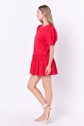 ENGLISH FACTORY - Puff Sleeve Peplum Mini Dress - DRESSES available at Objectrare