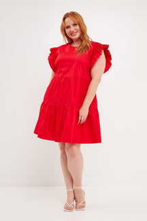 ENGLISH FACTORY - Plus Size Ruffled Babydoll Mini Dress - DRESSES available at Objectrare
